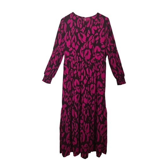 Who What Wear Pink Fuchsia Animal Print Midi Dress Lined Long Sleeve Women L - Picture 6 of 10